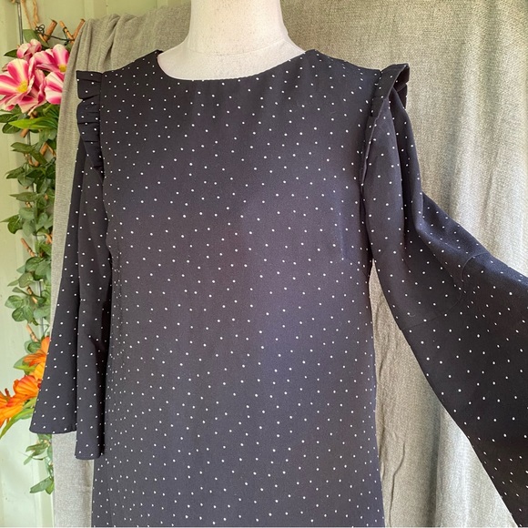 F&F Shift Black Dress Size 8 Polka Dot Long-sleeve - Picture 6 of 9